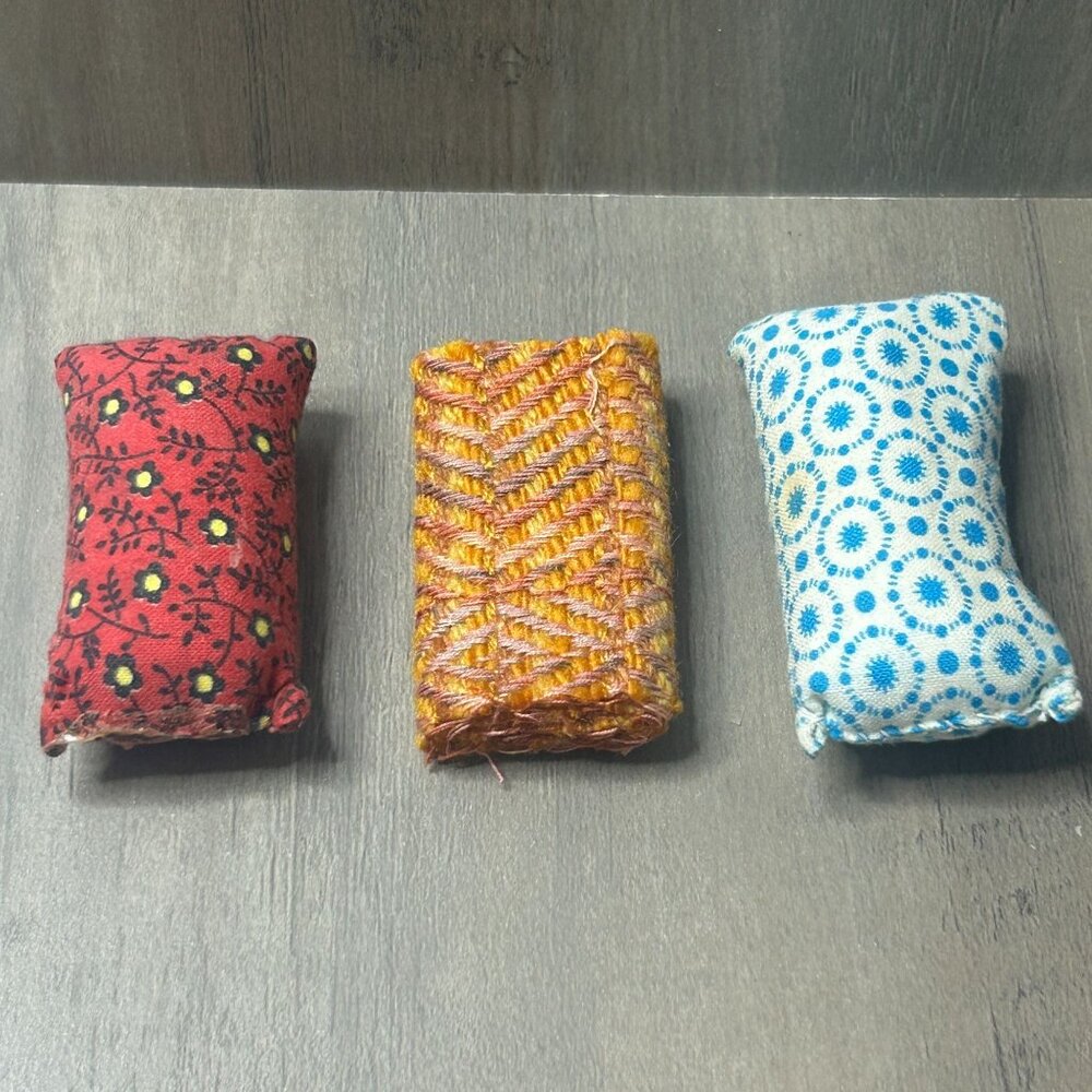 Vintage Dollhouse Miniature Fabric Pillows/Bolts Set of 3